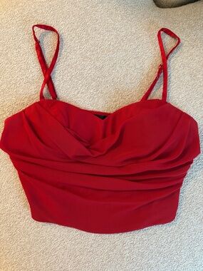 Bra Free Red Draped Crop Top